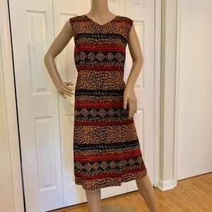 Sag Harbor Orange and Black Sheath Midi Dress V-Neck